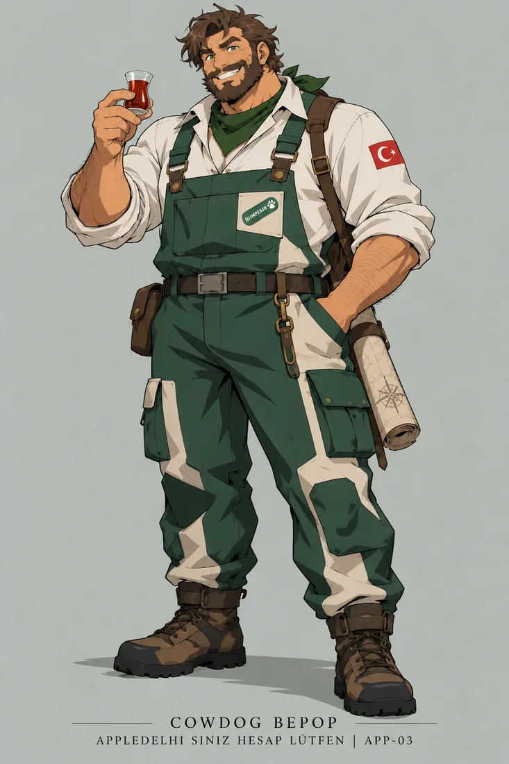 Appledelhi, human Turkish engineer holding tea in green-and-white uniform